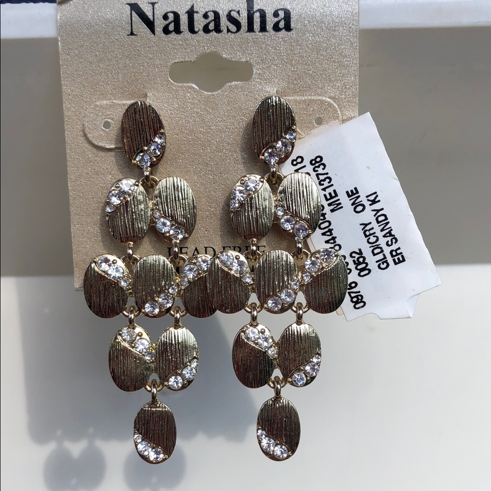 Natasha Couture Gold with cubic zirconia Statement Earrings